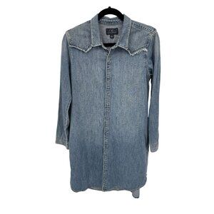 Lucky Brand Denim Shirt Dress Womens Small Blue Cotton Snap Front Pockets Fringe
